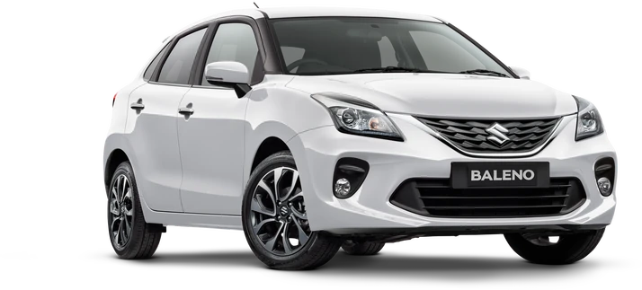 White Maruti Suzuki Baleno hatchback, the car available to rent from Easy Drive Car Rentals in Jagtial