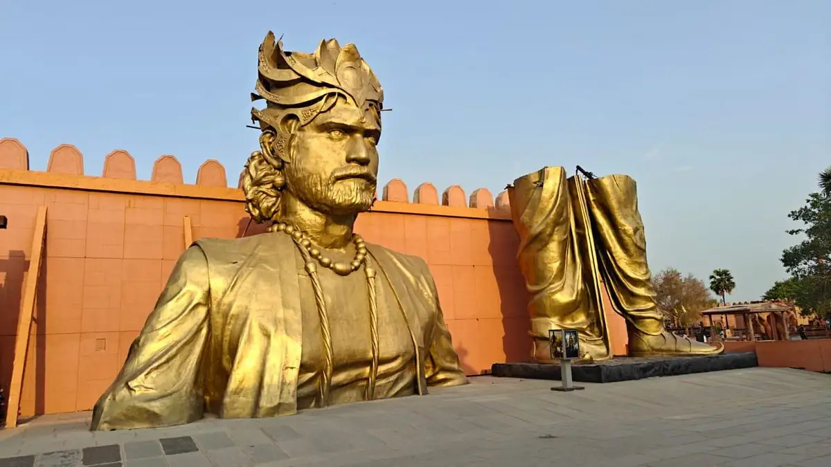 The large golden Bahubali statue set at Ramoji Film City